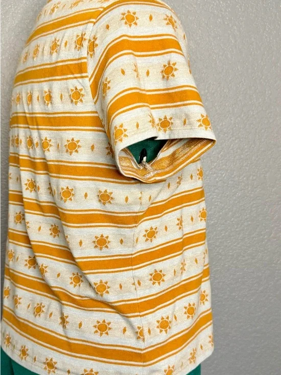 Toad&Co Sun Print Tee L Cream Yellow Striped Organic Cotton - Picture 6 of 6